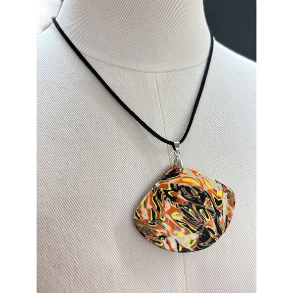 Oversize Polymer Clay Pendant on Black Cord 18 Inch Necklace - Picture 1 of 8